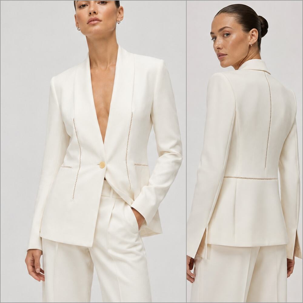 Dion Lee Ivory White Cutout Trim Single Button Blazer Jacket sz 2